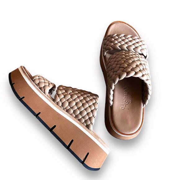 New HOMERS Duyba Woven Platform Slide Sandals Fit US Sz 6.5 Brown Tan Spain - Picture 1 of 9